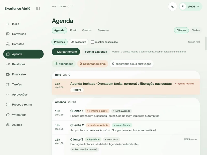 Agenda do painel do Excellence Ateliê